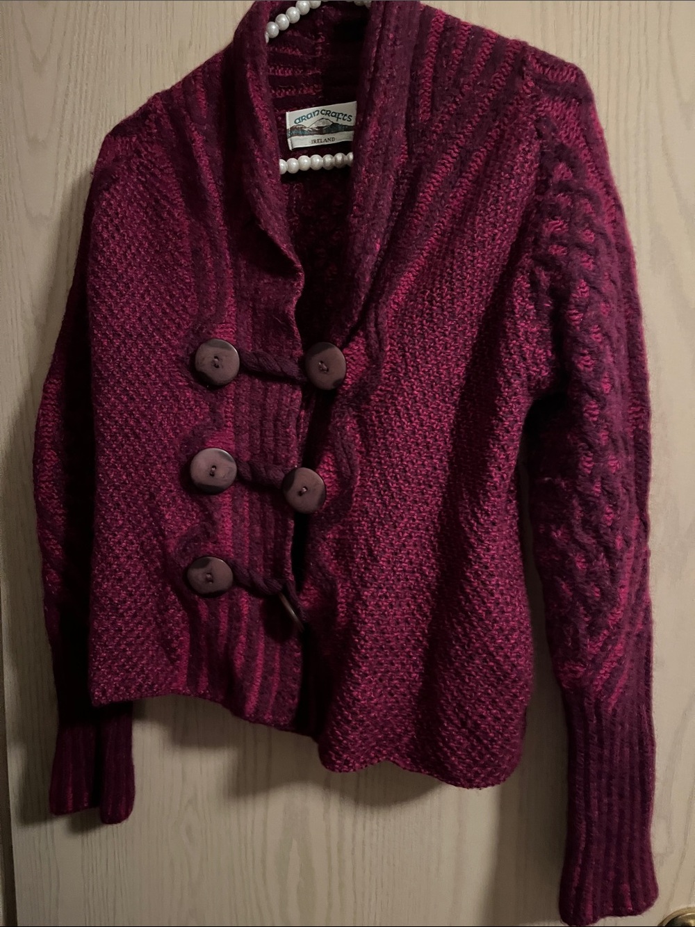 Aran Crafts Maroon Merino Wool Button Cardigan